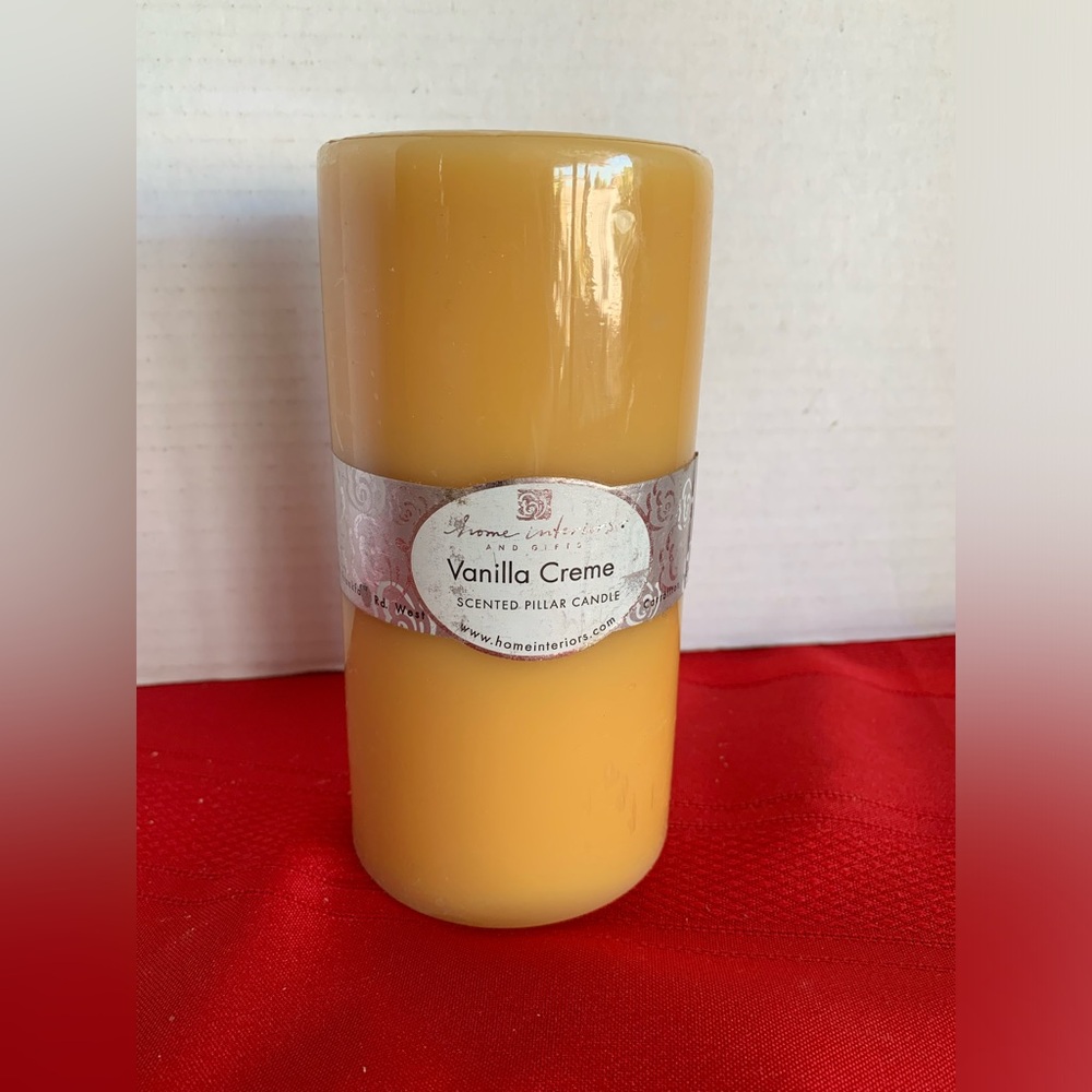 HOME INTERIORS Large Yellow Vanilla Creme Pillar Candle 3”x6” Retired NEW